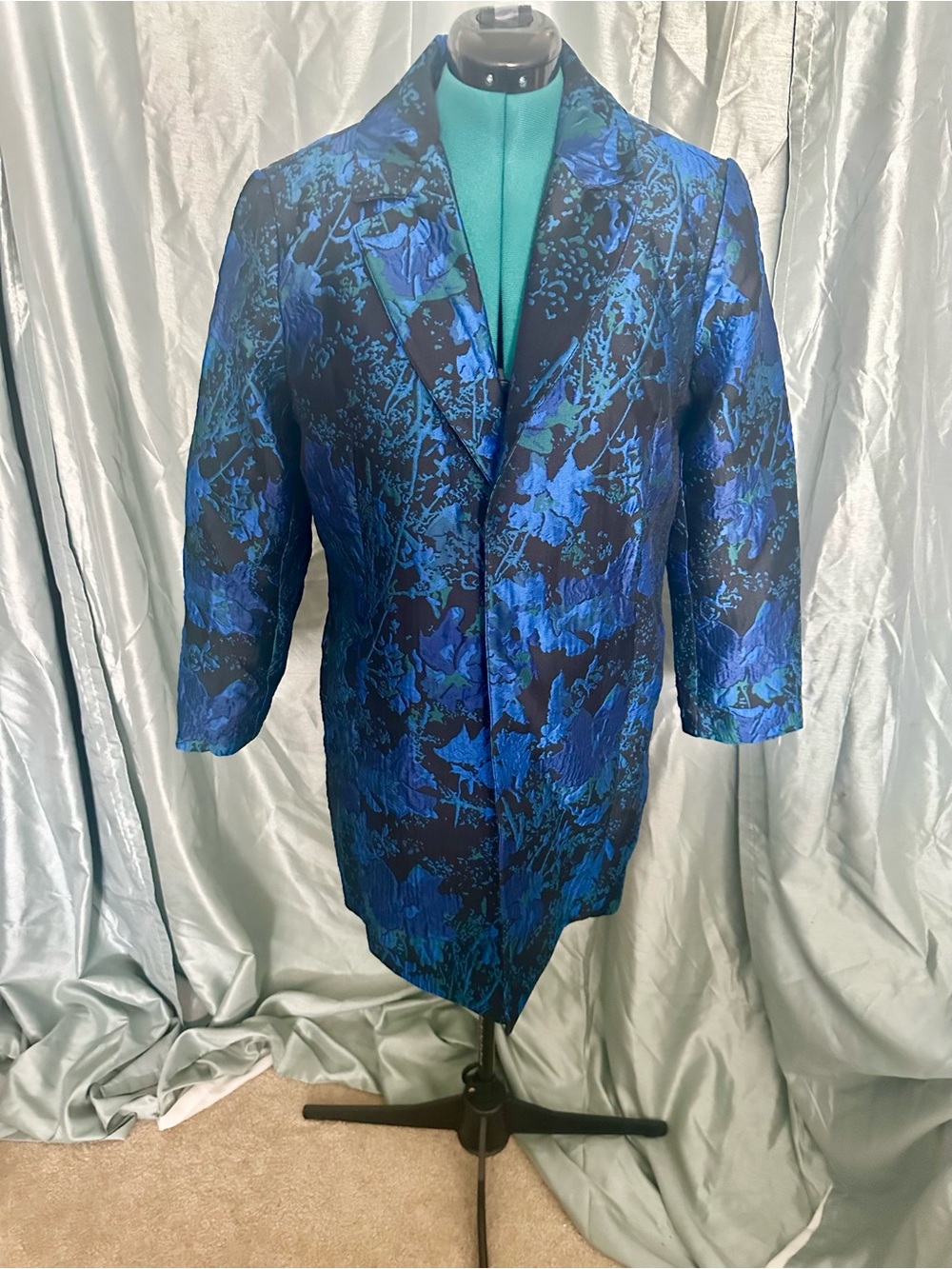 CHICOS Blue & Black Floral Brocade Blazer 16